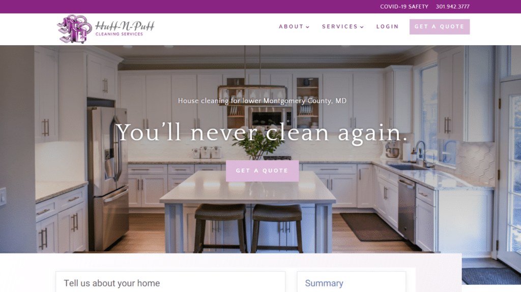 Huffnpuff home Cleaning Company Website